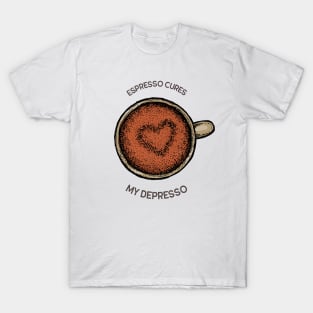 "Espresso cures my Depresso" funny T-Shirt